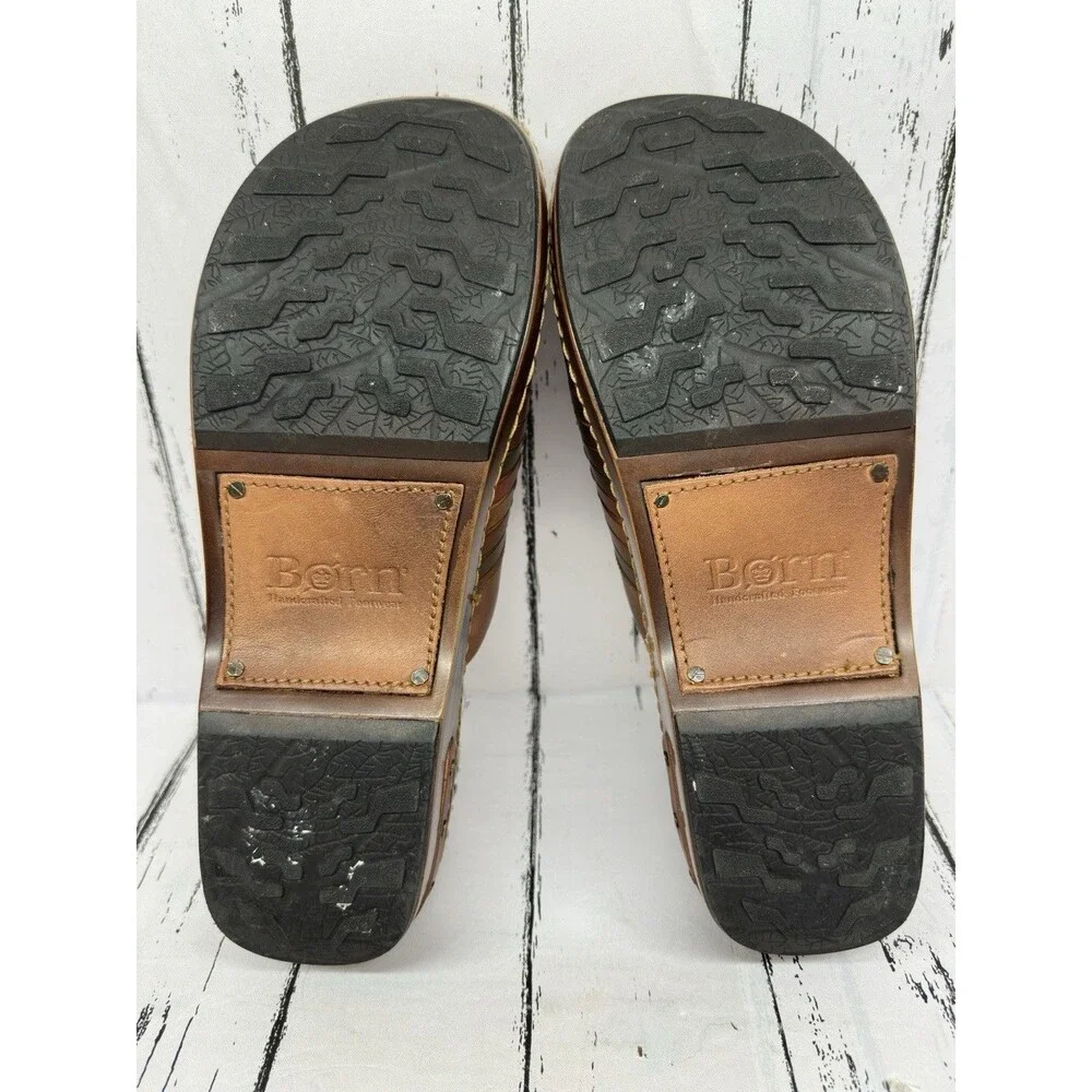 BORN Yucatan 10 / 42 Clog Slide Wedge Woven Brown Leather Comfort Shoes Womens - Picture 10 of 10